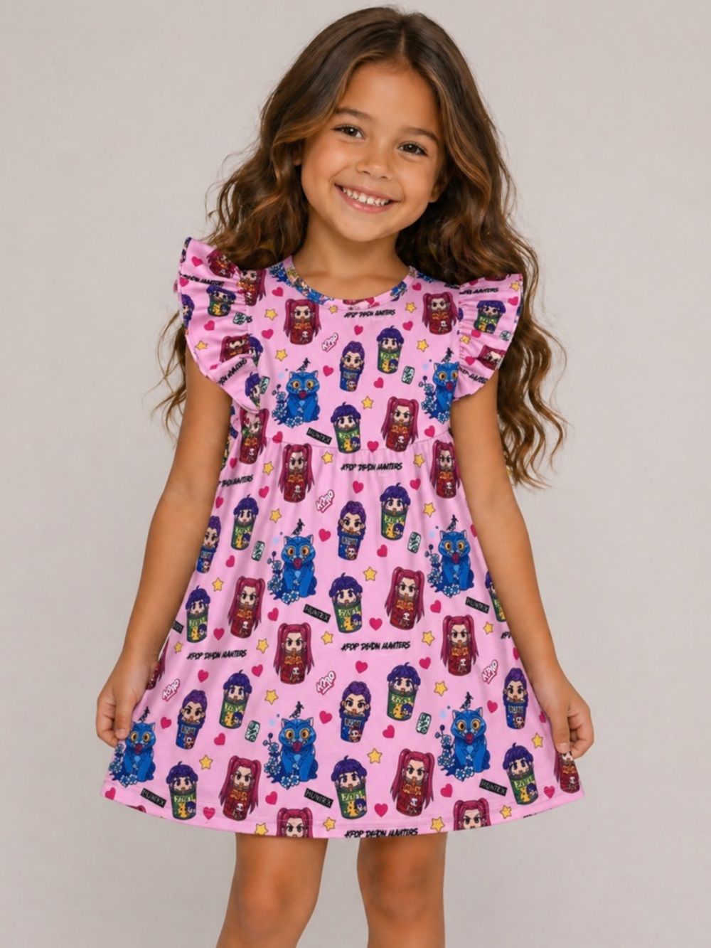 New Girls Boutique K-Pop Demon Hunters Huntrix Ramen Ruffle Sleeve Dress‎
